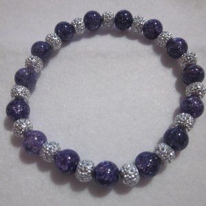 Purple Crackle and Silver Stretch Bracelet.